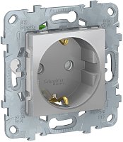 Розетка с заземлением без рамки Schneider Electric Unica New 1-м. шторки алюминий